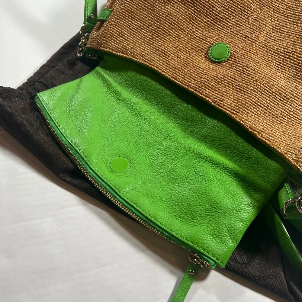 kate spade Green and Brown Woven Leather Flap Crossbody